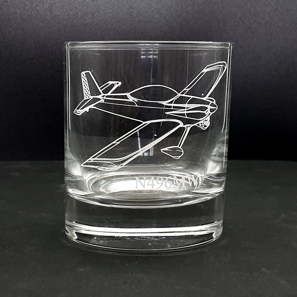 Personalised glass drinks tumbler engraved with our RV Vans aircraft artwork.