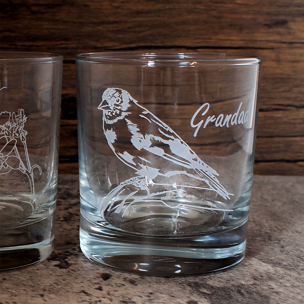 Our Gold Fitch Bird glass tumbler for Grandad
