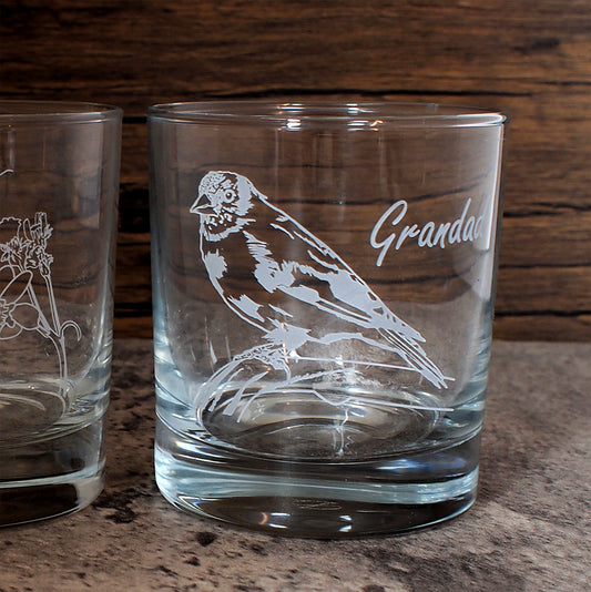 Our Gold Fitch Bird glass tumbler for Grandad