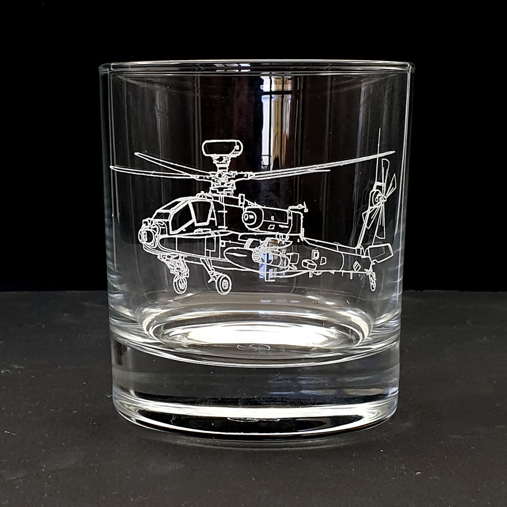 Apache Helicopter Engraving on Classic Glass Tumbler
