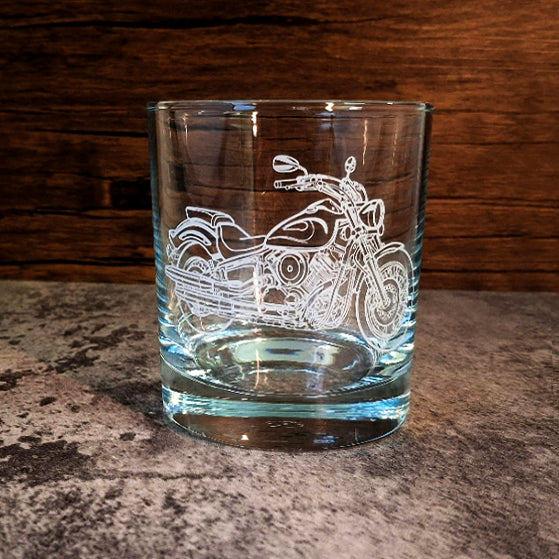 Vstar motorcycle artwork engraved on Glass tumbler