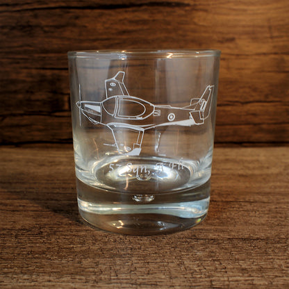 Our Grob 120T aircraft artwork engraved on a bubble base whisky tumbler.