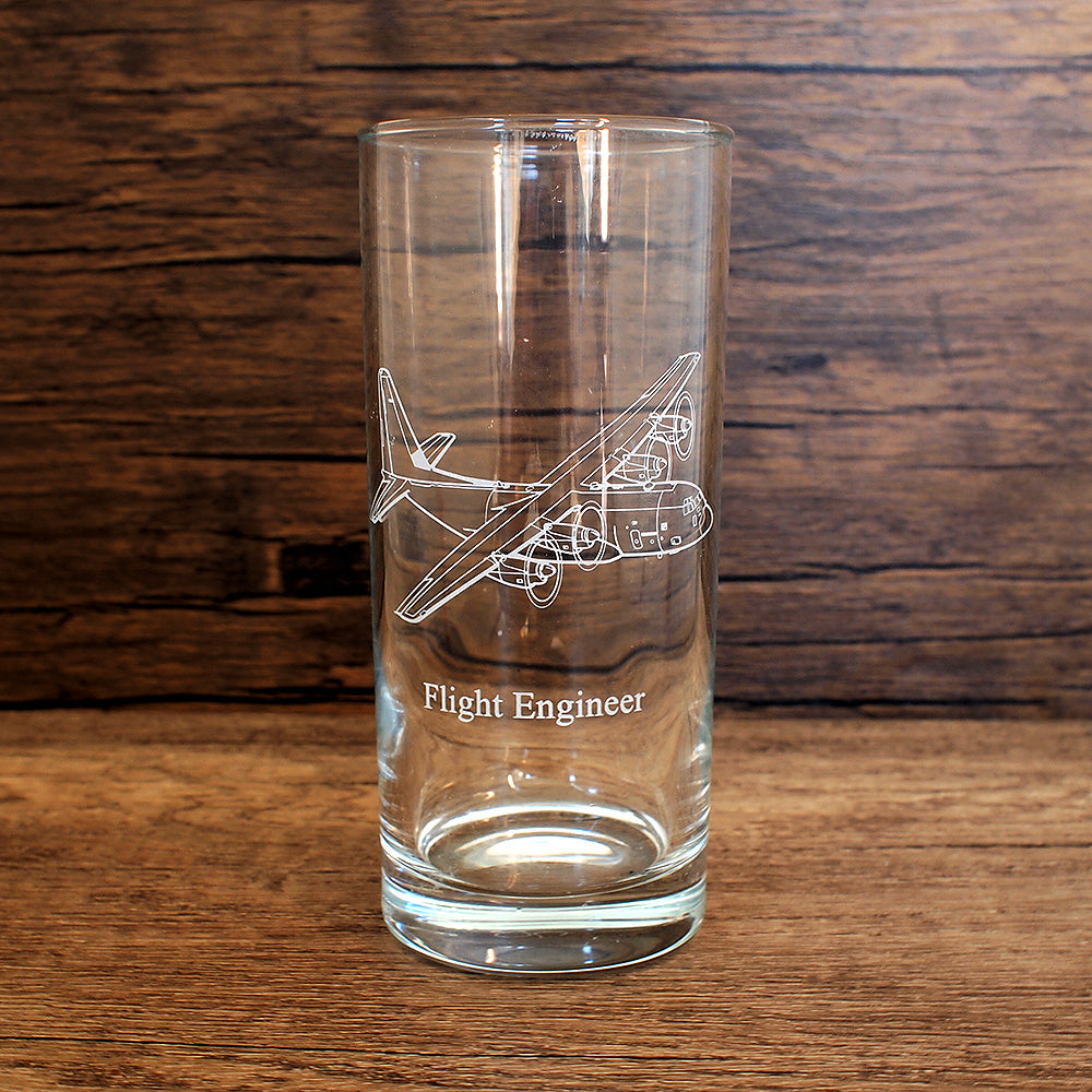 Personalised hiball Glass tumbler with our C130 aircraft artwork and personalised engraving