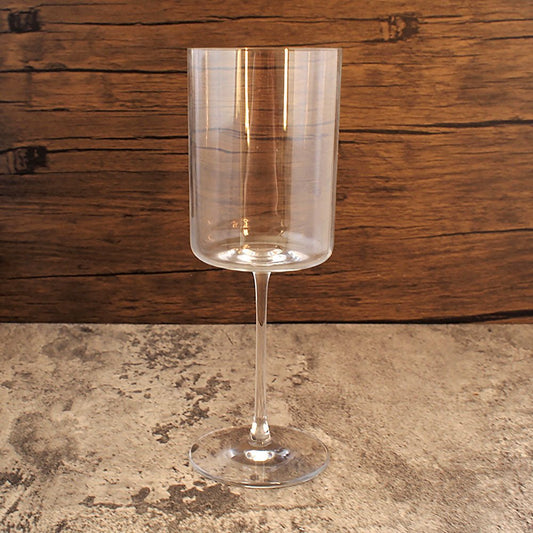 retro style slim stem wine glass with large straight sided bown