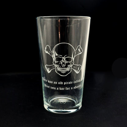 Skull and Crossbones Engraved on Everyday Beer Glass | Giftware Engraved