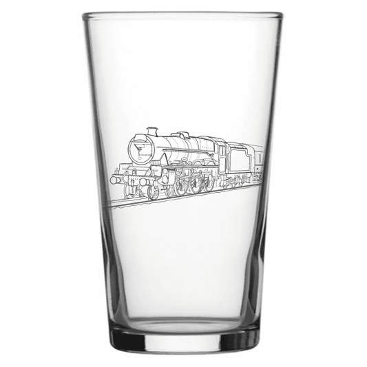 mockup image of Pint Beer Glass engraved with Steam Train Locomotive Artwork | Giftware Engraved