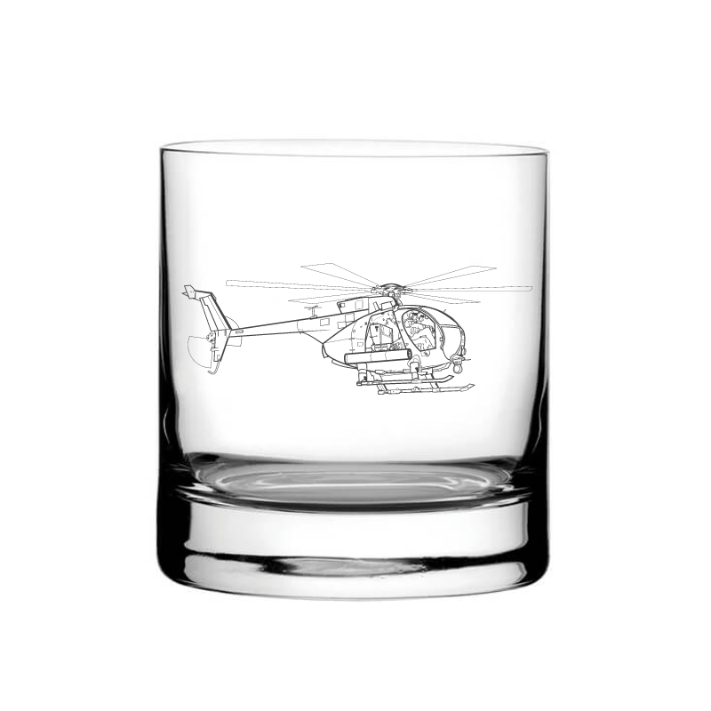 Illustration of AH6 Little Bird Helicopter Tumbler Glass | Giftware Engraved