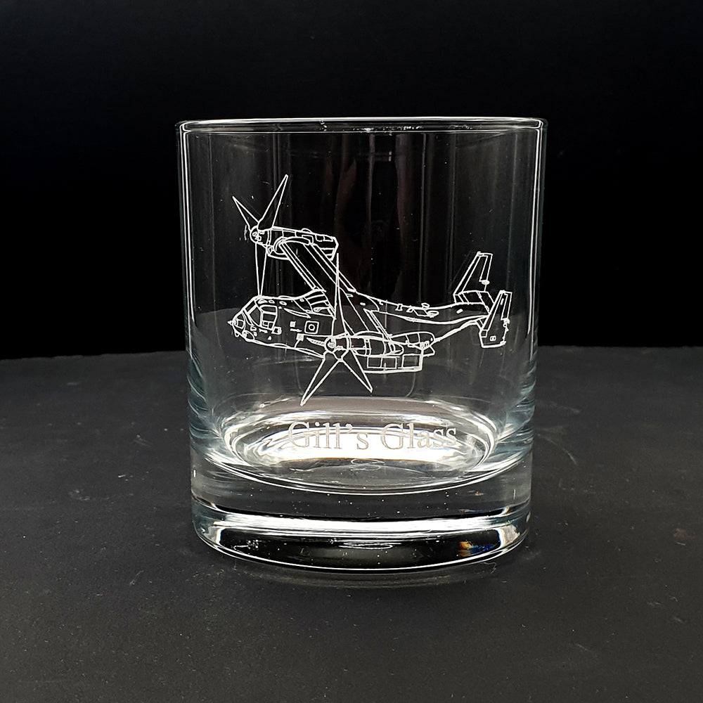 V22 Osprey Aircraft Engraved on Tumbler Glass | Giftware Engraved