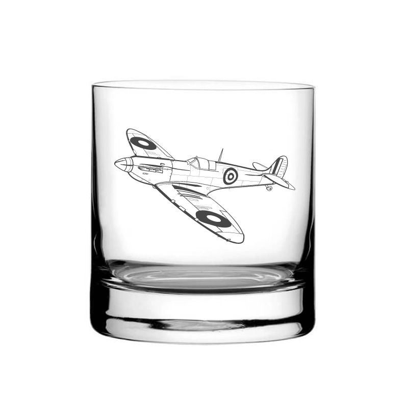 Illustration of Supermarine Spitfire Aircraft Tumbler Glass | Giftware Engraved