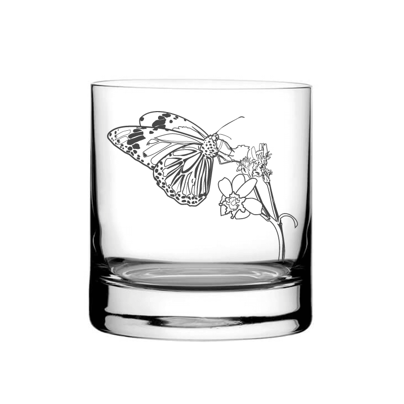 Illustration of Butterfly & Plant Tumbler Glass | Giftware Engraved
