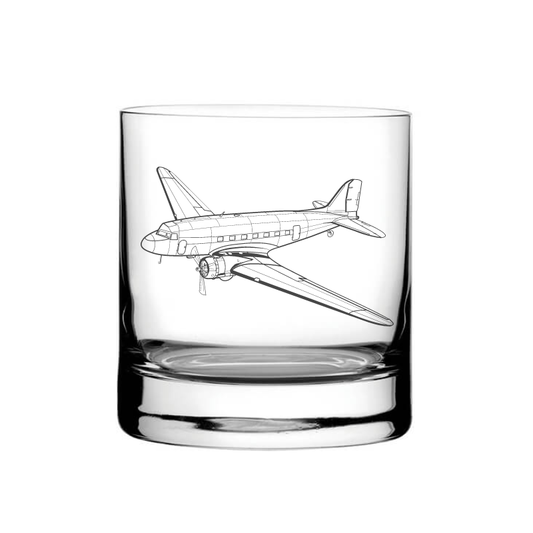 Illustration of Douglas DC3 Aircraft Tumbler Glass | Giftware Engraved