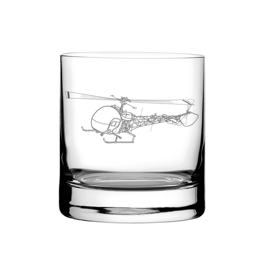 Illustration of Bell 47 Sioux Helicopter Tumbler Glass | Giftware Engraved