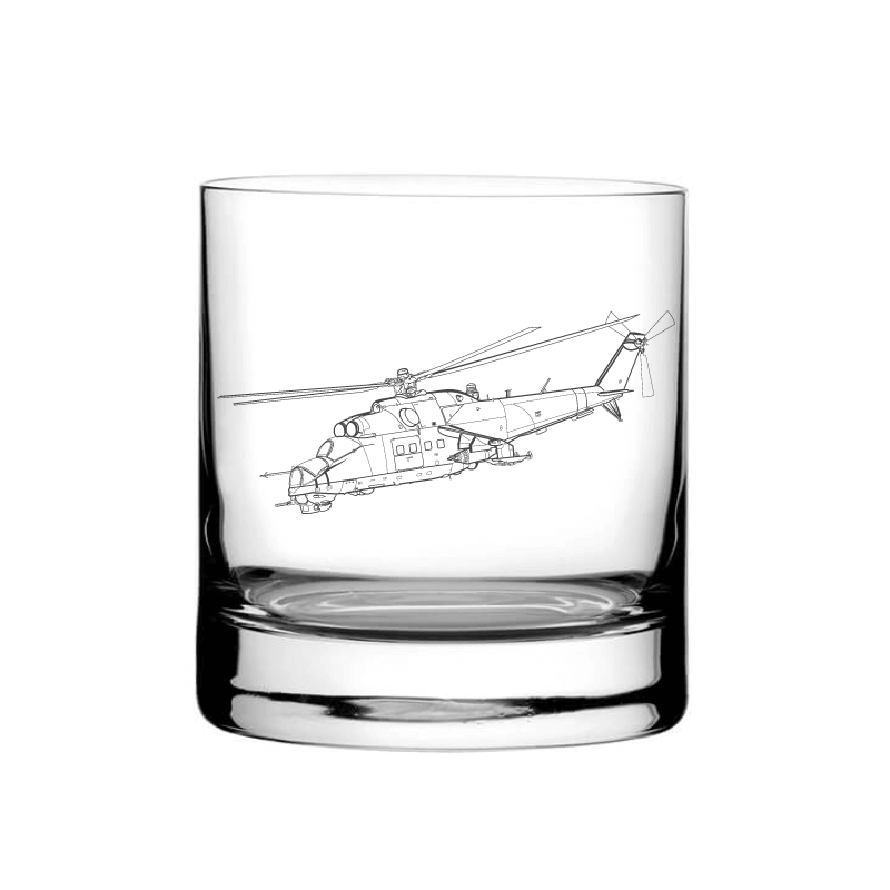 Illustration of MI24 Hind Helicopter Tumbler Glass | Giftware Engraved