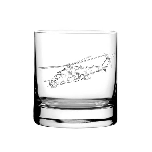 Illustration of MI24 Hind Helicopter Tumbler Glass | Giftware Engraved