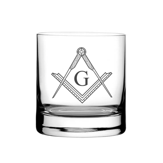 Illustration of Masonic Compass & Set Square with G Tumbler Glass | Giftware Engraved