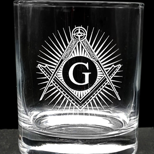 Masonic Compass & Set Square with Starburst Tumbler Glass | Giftware Engraved