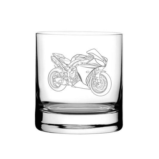 Illustration of Yamaha R1 Motorcycle Tumbler Glass | Giftware Engraved