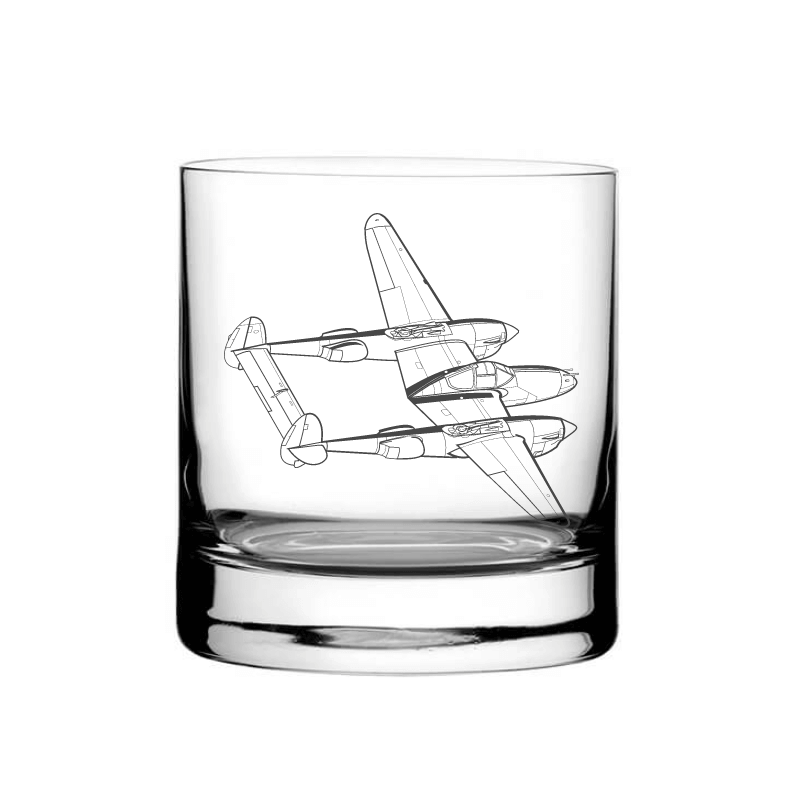 Illustration of P38 Lightning Aircraft Tumbler Glass | Giftware Engraved