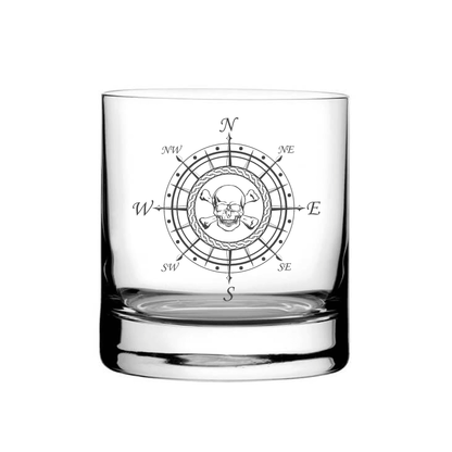Illustration of Skull Compass Tumbler Glass | Giftware Engraved