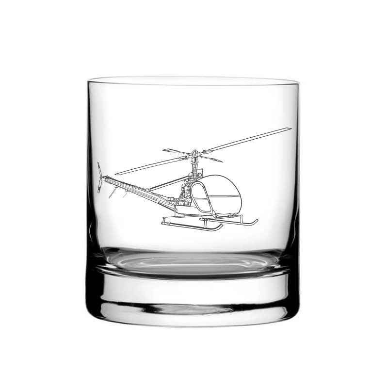 Illustration of Hiller OH-23 Raven Helicopter Tumbler Glass | Giftware Engraved