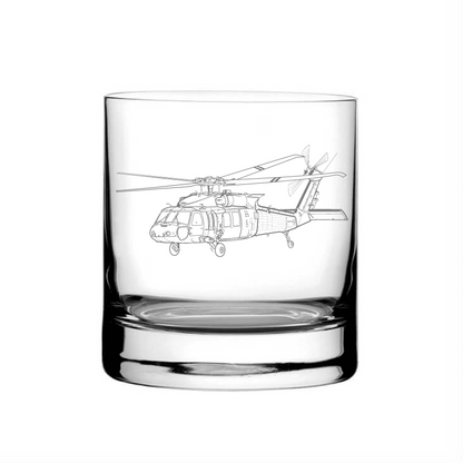 Illustration of UH60 Blackhawk Helicopter Tumbler Glass | Giftware Engraved