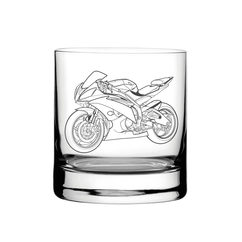 Illustration of Yamaha R6 Motorcycle Tumbler Glass | Giftware Engraved