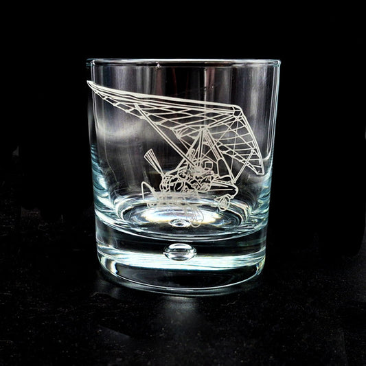 Pegasus Microlight engraved on Bubble Base Whisky Glass | Giftware Engraved