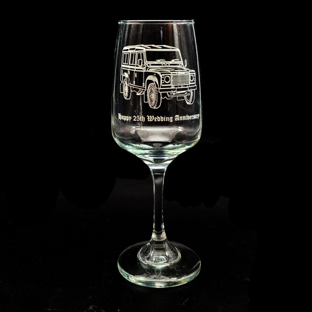 Offroad Land rover on Everyday wine glass with personalised Message Engraved | Giftware Engraved 