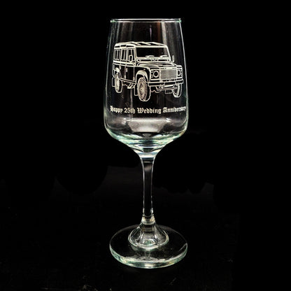 Offroad Land rover on Everyday wine glass with personalised Message Engraved | Giftware Engraved 