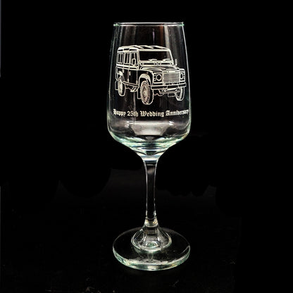 Personalised Anniversary Landrover Car Wine Glass | Giftware Engraved