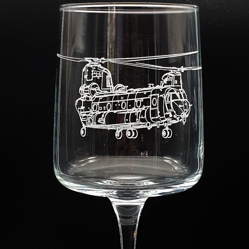 Chinook Helicopter Retro Wine Glass | Giftware Engraved