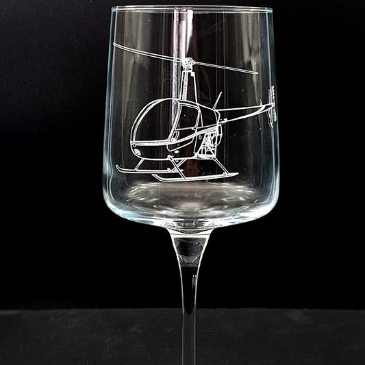 Robinson R22 Helicopter Engraved on Wine Glass | Giftware Engraved