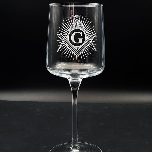 Masonic Compass & Set Square with Starburst Wine Glass Selection | Giftware Engraved