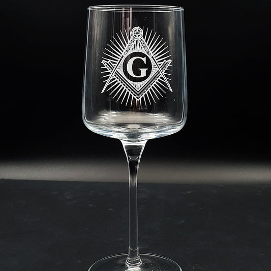 Mason Starburst Symbol engraved on Wine Glass | Giftware Engraved