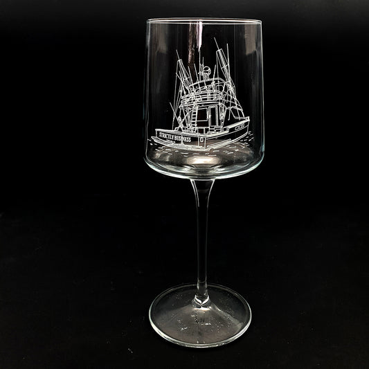 Bespoke Personalised Fishing Yacht artwork engraved on Wine Glass | Giftware Engraved