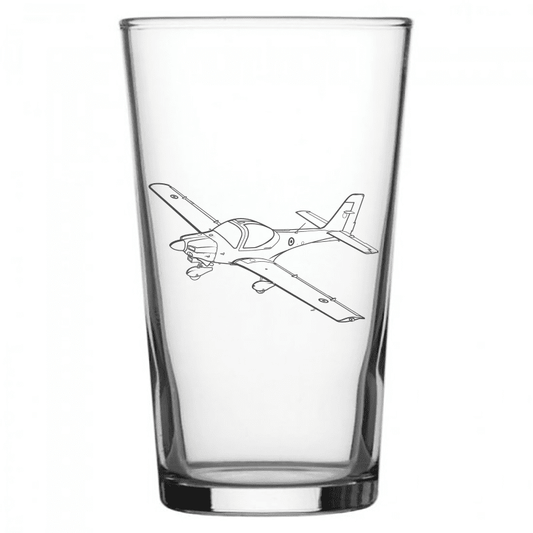 mockup image of Pint Beer Glass engraved with Grob G115 Tutor Aircraft Artwork | Giftware Engraved