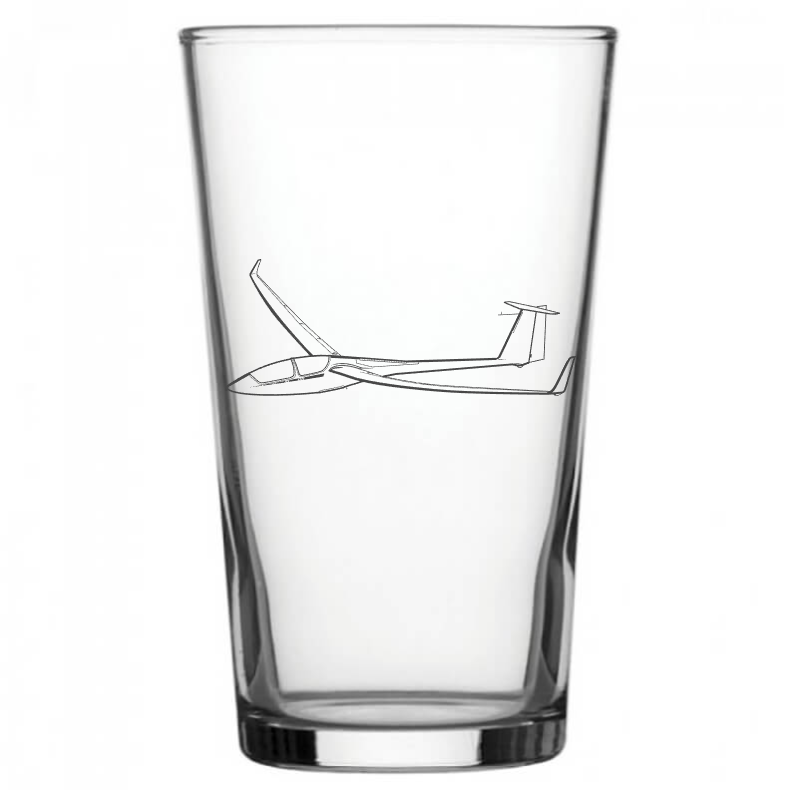 mockup image of Pint Beer Glass engraved with Ash 25 Glider Artwork | Giftware Engraved