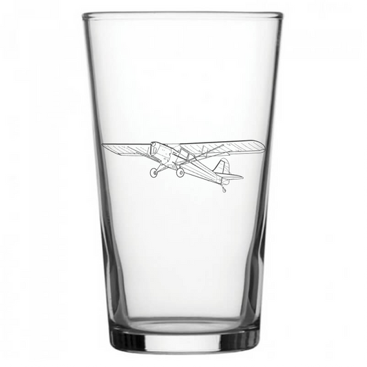 mockup image of Pint Beer Glass engraved with Auster J Series Aircraft Artwork | Giftware Engraved