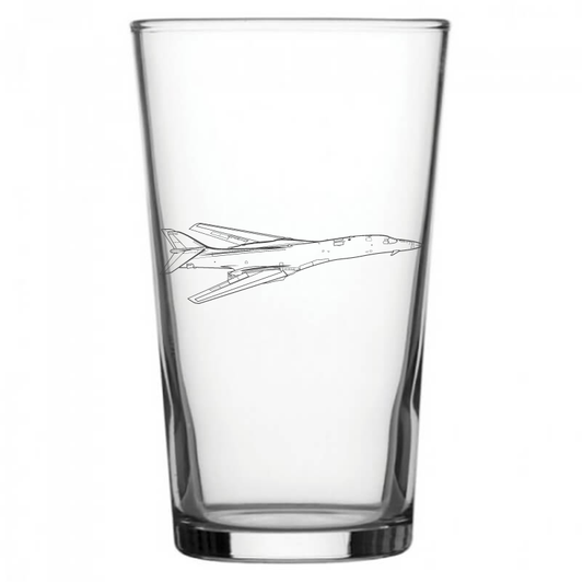 mockup image of Pint Beer Glass engraved with Rockwell B1 Lancer Aircraft Artwork | Giftware Engraved