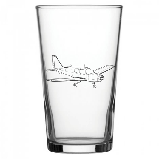 mockup image of Pint Beer Glass engraved with Beagle Pup Aircraft Artwork | Giftware Engraved