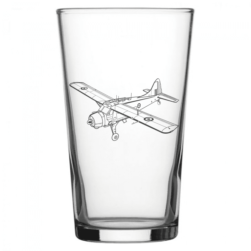 mockup image of Pint Beer Glass engraved with de Havilland Canada Beaver Aircraft Artwork | Giftware Engraved