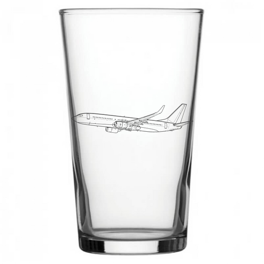 mockup image of Pint Beer Glass engraved with Boeing 737 Aircraft Artwork | Giftware Engraved
