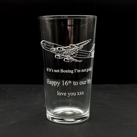 Boeing 747 Aircraft Beer Glass | Giftware Engraved