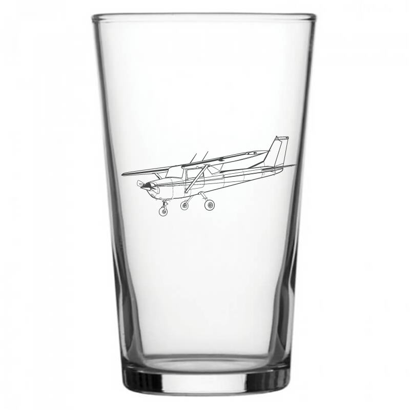 mockup image of Pint Beer Glass engraved with Cessna 152 Aircraft Artwork | Giftware Engraved