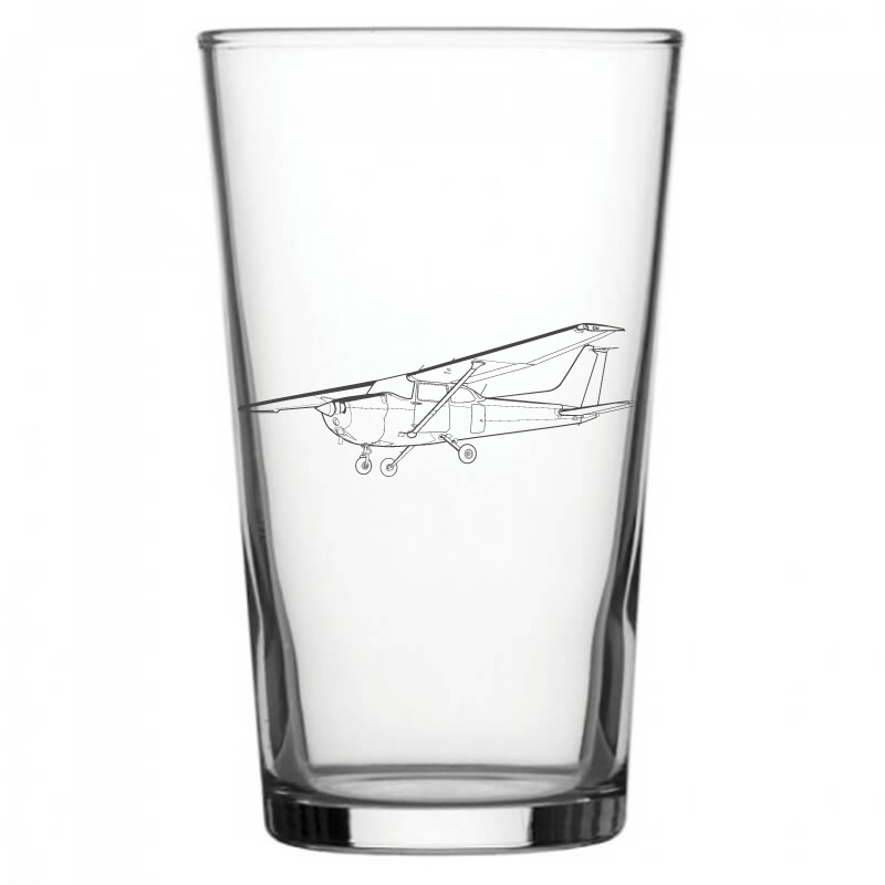 mockup image of Pint Beer Glass engraved with Cessna 172 Aircraft Artwork | Giftware Engraved