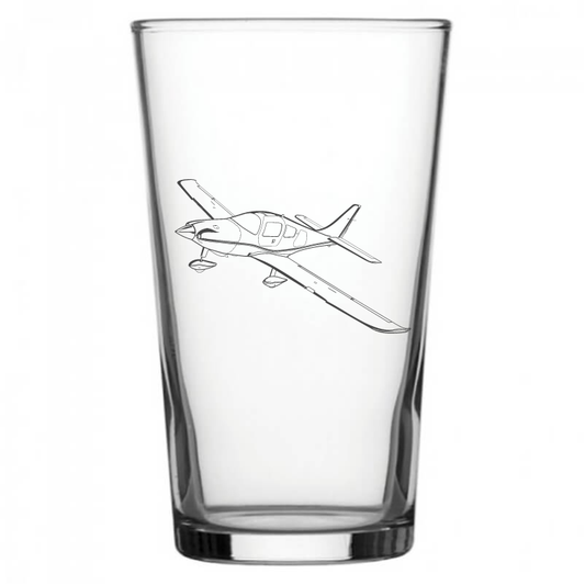 mockup image of Pint Beer Glass engraved with Cessna Columbia 350 Aircraft Artwork | Giftware Engraved