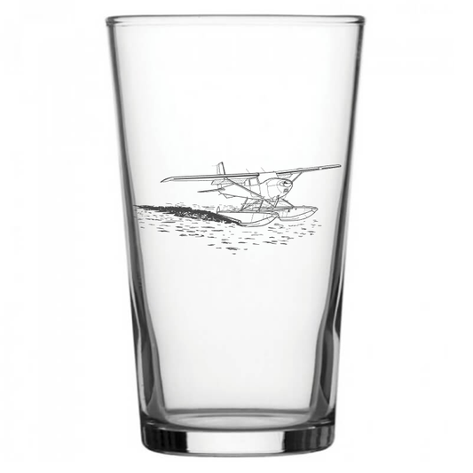mockup image of Pint Beer Glass engraved with Cessna Seaplane Artwork | Giftware Engraved