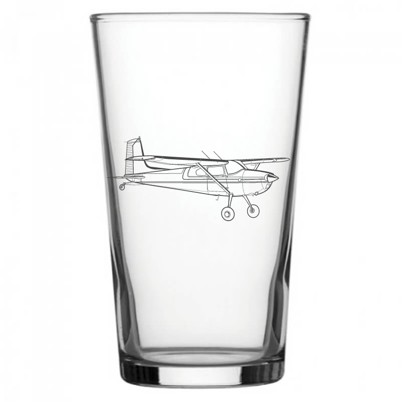 mockup image of Pint Beer Glass engraved with Cessna 180 Aircraft Artwork | Giftware Engraved