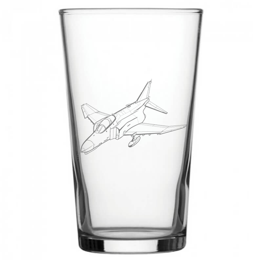 mockup image of Pint Beer Glass engraved with McDonnell Douglas F4 Phantom Aircraft Artwork | Giftware Engraved