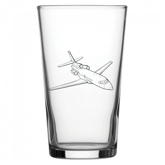 mockup image of Pint Beer Glass engraved with Dassault Falcon 900 Aircraft Artwork | Giftware Engraved